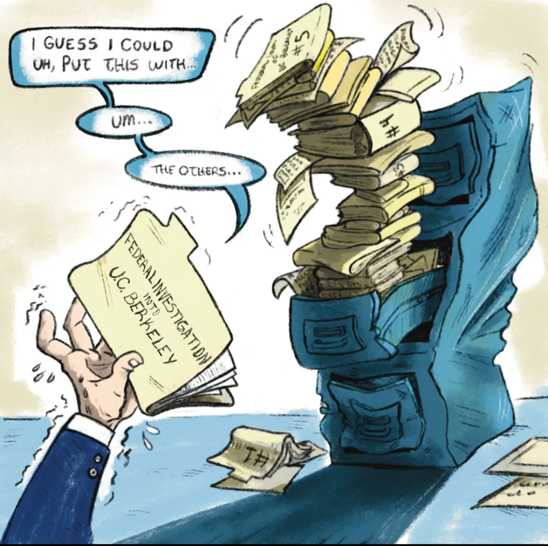 “Stacks of Investigations”, an editorial cartoon by Kaitlynn Brandon