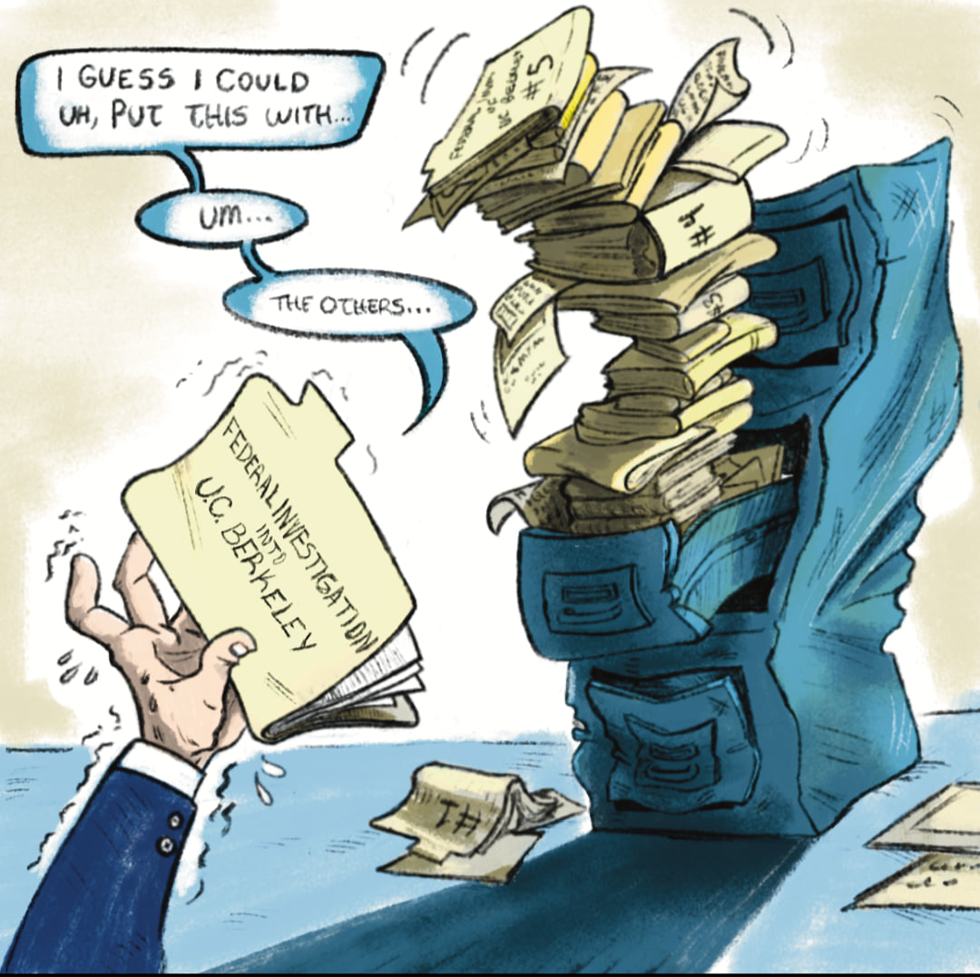 “Stacks of Investigations”, an editorial cartoon by Kaitlynn Brandon
